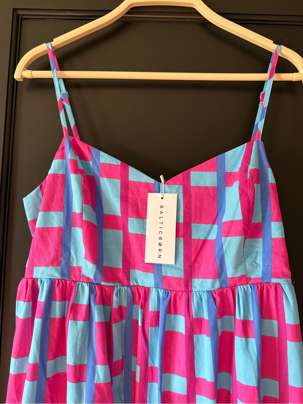 NWT Baltic Born Rita Maxi Dress Large Pink Blue Check Long Summer Sundress New - Picture 3 of 10